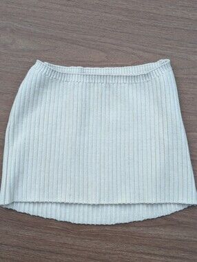 Cream Ribbed Knit Mini Skirt XL GUIZIO Y2K Minimalist